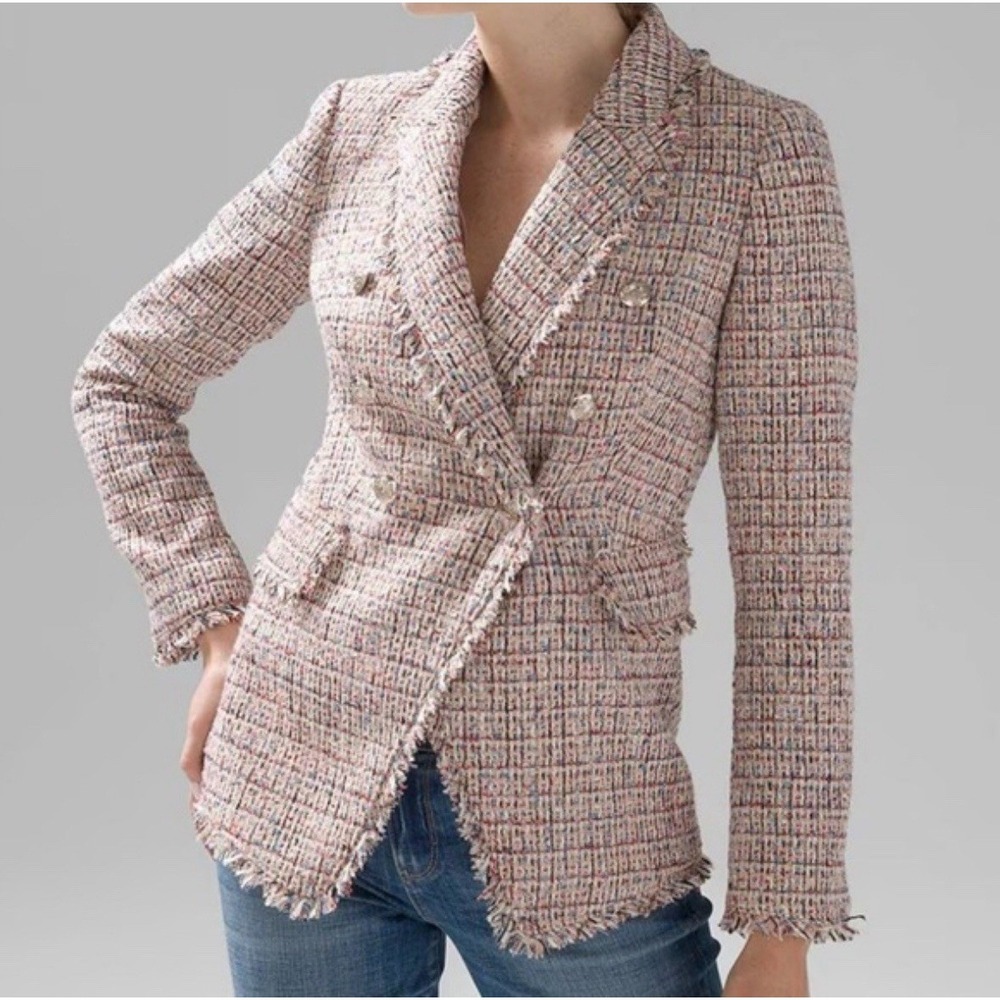 White House Black Market Pink Tweed Double Breasted Blazer Jacket - 10